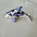 Vintage Hand-Painted Blue and White Ceramic Dolphin Figurine